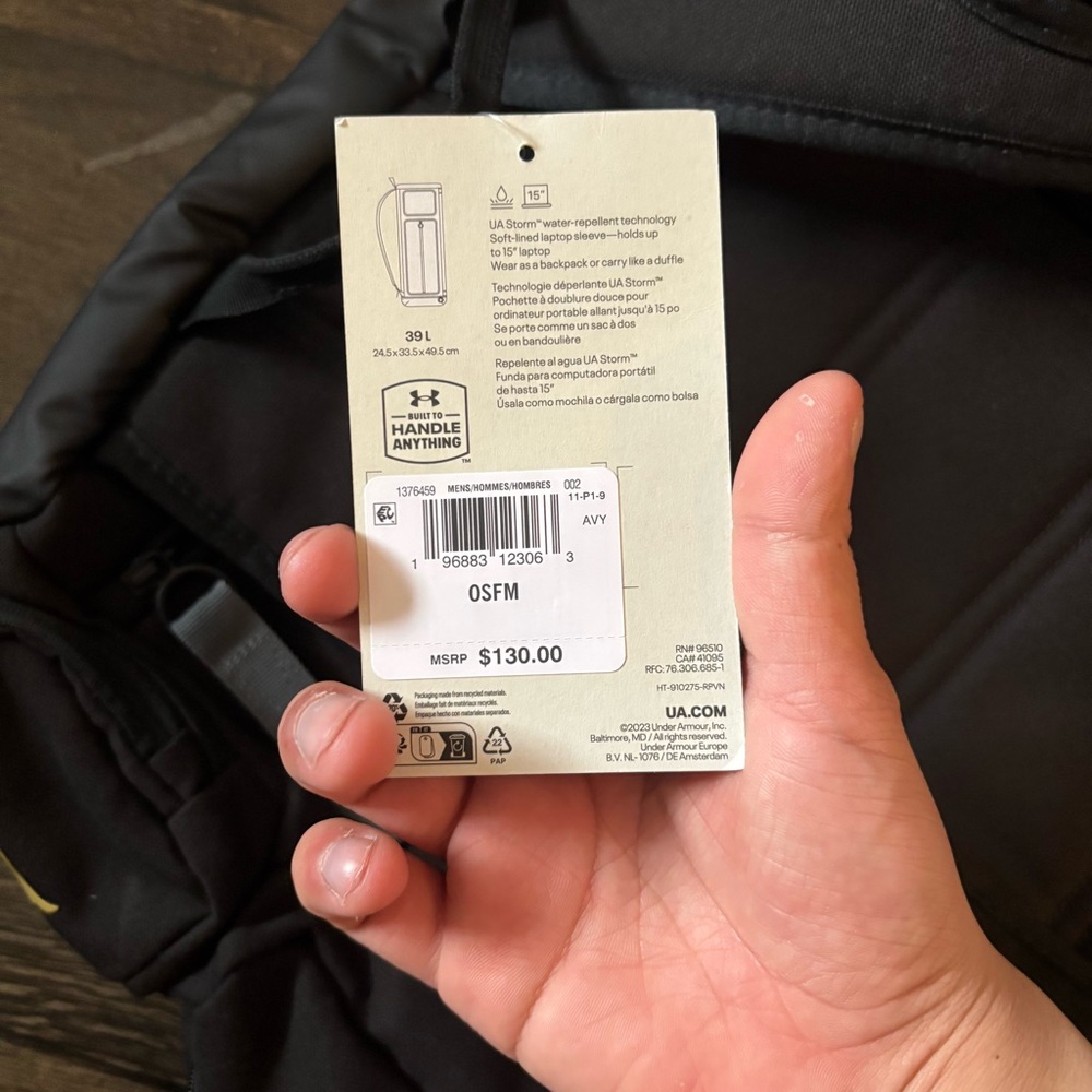 Under Armour UA Project Rock Duffle Backpack Bag Black Gold Gym $130 NEW - Picture 7 of 8